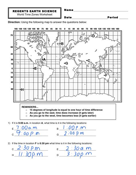 regents earth science world time zones worksheet answers